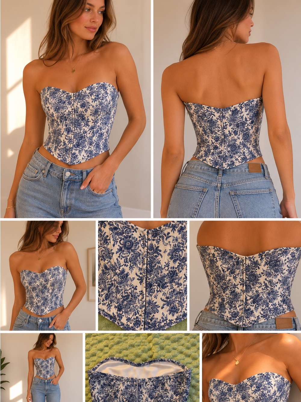 Altar'd State Blue and Cream Floral Corset